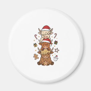 Weihnachts-Hochlandkuh-Stapel Vintage-Stich Des Magnet