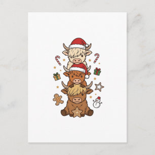 Weihnachts-Hochlandkuh-Stapel Vintage-Stich Des Postkarte