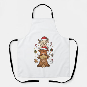 Weihnachts-Hochlandkuh-Stapel Vintage-Stich Des Schürze