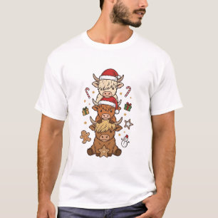 Weihnachts-Hochlandkuh-Stapel Vintage-Stich Des T-Shirt
