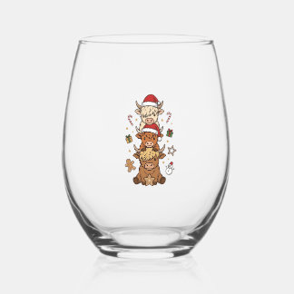 Weihnachts-Hochlandkuh-Stapel Vintage-Stich Des Weinglas Ohne Stiel