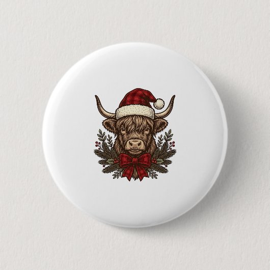Weihnachts-Hochlandkuh Vintage-Stich-Design_1 Button (Vorderseite)