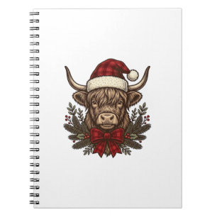 Weihnachts-Hochlandkuh Vintage-Stich-Design_1 Notizblock