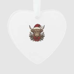 Weihnachts-Hochlandkuh Vintage-Stich-Design_1 Ornament