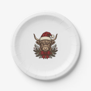 Weihnachts-Hochlandkuh-Vintage-Stich-Design_1 Pappteller