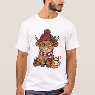 Weihnachts-Hochlandkuh Vintage-Stich-Design_1 T-Shirt