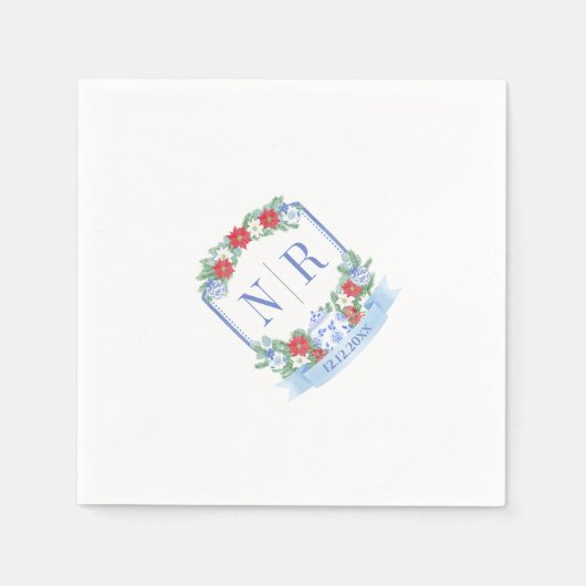 Weihnachts Hochzeit Chinoiserie Paare Monogramm Serviette (Vorderseite)