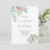 Weihnachts Hochzeit Einladung Wasserfarbengrün (Stehend Vorderseite)