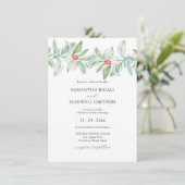Weihnachts Hochzeit Einladung Wasserfarbengrün (Stehend Vorderseite)