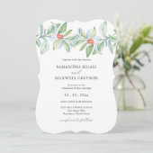 Weihnachts Hochzeit Einladung Wasserfarbengrün (Stehend Vorderseite)