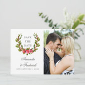 Weihnachts-Hochzeit Floral Holly Save the Date Fot (Stehend Vorderseite)