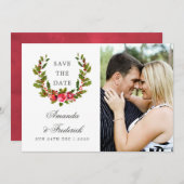 Weihnachts-Hochzeit Floral Holly Save the Date Fot (Vorne/Hinten)