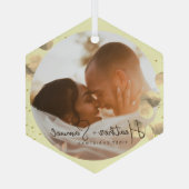 Weihnachts-Hochzeit Keepake Elegantes Script-Foto Ornament Aus Glas (Rückseite)