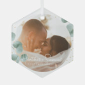 Weihnachts-Hochzeit Keepake Elegantes Script-Foto Ornament Aus Glas (Vorderseite)