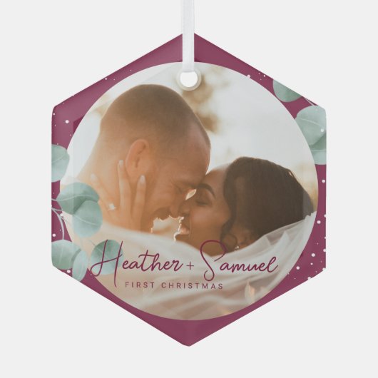 Weihnachts Hochzeit Keepake Elegantes Skript Burgu Ornament Aus Glas (Vorderseite)