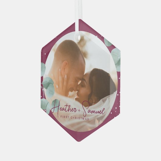 Weihnachts Hochzeit Keepake Elegantes Skript Burgu Ornament Aus Glas (Vorderseite Links)