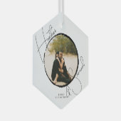 Weihnachts-Hochzeit Keepake Modernes Skript-Foto Ornament Aus Glas (Vorderseite Rechts)