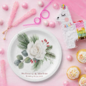 Weihnachts-Hochzeit mit Weißer Rose und Roten Bere Pappteller (Party)