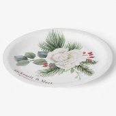 Weihnachts-Hochzeit mit Weißer Rose und Roten Bere Pappteller (Schrägansicht)
