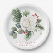 Weihnachts-Hochzeit mit Weißer Rose und Roten Bere Pappteller (Vorderseite)
