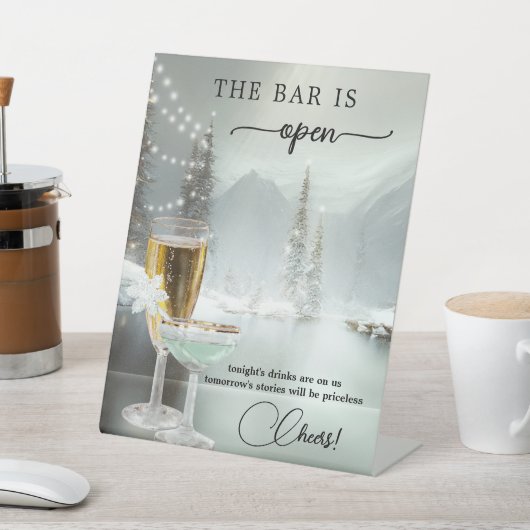 Weihnachts Hochzeit Open Bar Tabletop Unterschreib Sockelschild (In SItu)