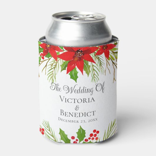 Weihnachts-Hochzeit Poinsettia Personalisiert Dosenkühler (Kanne Vorderseite)