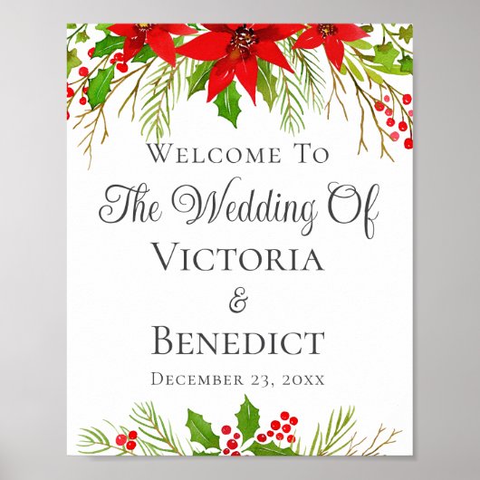 Weihnachts-Hochzeit Poinsettia Personalisiert Poster (Vorne)