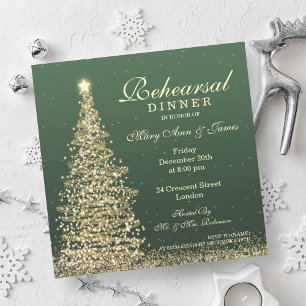 Weihnachts Hochzeit Probe Dinner Green Gold Einladung