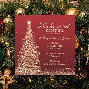 Weihnachts Hochzeit Probe Dinner Red Gold Einladung