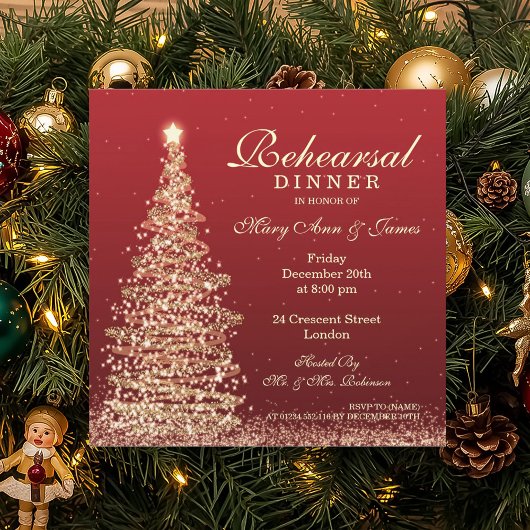 Weihnachts Hochzeit Probe Dinner Red Gold Einladung