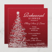 Weihnachts Hochzeit Probe Dinner Rot Silber Einladung (Vorne/Hinten)