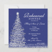 Weihnachts Hochzeit Probe Dinner Silver Navy Einladung (Vorderseite)