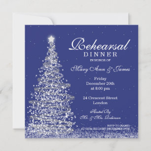 Weihnachts Hochzeit Probe Dinner Silver Navy Einladung