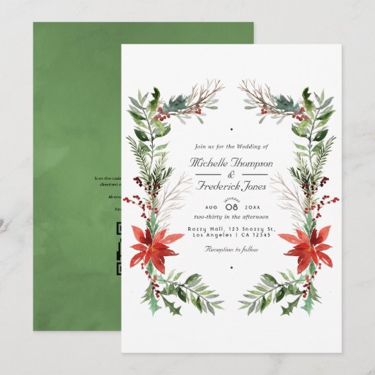 Weihnachts-Hochzeit QR-Code RSVP Einladung (Vorne/Hinten)