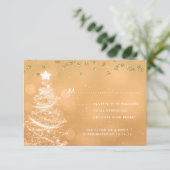 Weihnachts Hochzeit RSVP Sparkle Tree Gold Karte (Stehend Vorderseite)