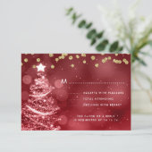 Weihnachts Hochzeit RSVP Sparkle Tree Gold Red (Stehend Vorderseite)