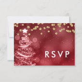 Weihnachts Hochzeit RSVP Sparkle Tree Gold Red Karte (Rückseite)
