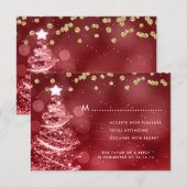 Weihnachts Hochzeit RSVP Sparkle Tree Gold Red Karte (Vorne/Hinten)