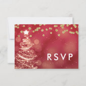 Weihnachts Hochzeit RSVP Sparkle Tree Red Gold (Rückseite)