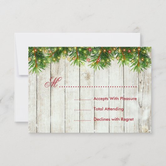 Weihnachts Hochzeit RSVP Tree, Lights & Red Ribbon (Vorderseite)