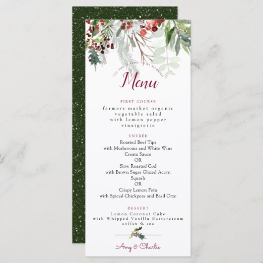 Weihnachts-Hochzeitmenü 2 Menükarte (Vorne/Hinten)