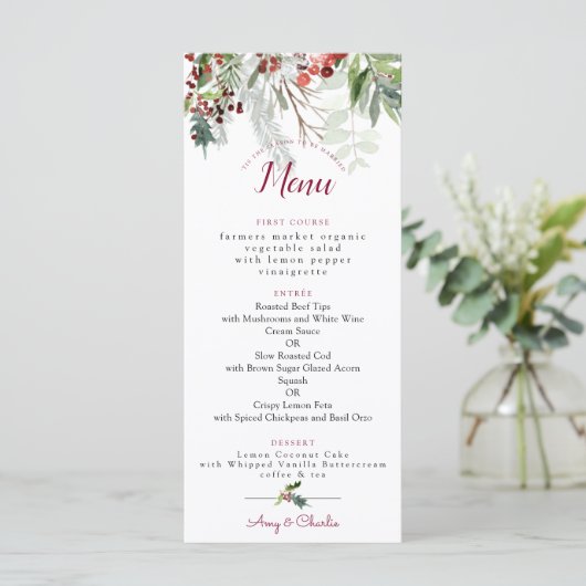 Weihnachts-Hochzeitmenü 2 Menükarte (Stehend Vorderseite)