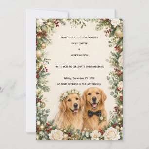 Weihnachts-Hochzeitseinladung mit Golden Retriever Einladung