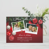 Weihnachts-Hochzeitsfoto Collage Save The Date (Stehend Vorderseite)