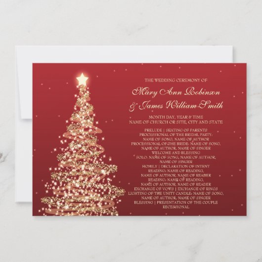 Weihnachts-Hochzeitsprogramm Rot Gold Einladung (Vorderseite)