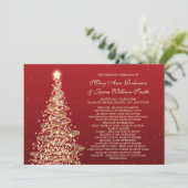 Weihnachts-Hochzeitsprogramm Rot Gold Einladung (Stehend Vorderseite)