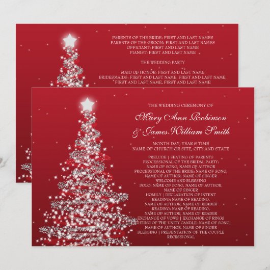 Weihnachts-Hochzeitsprogramm Rot Silber Einladung (Vorne/Hinten)