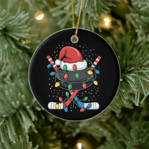 Weihnachts-Hockey-Xmas-Santa-Sportmütze Ball Keramik Ornament