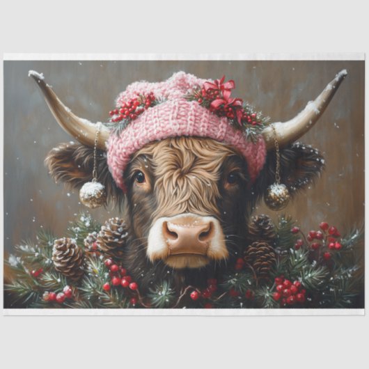 Weihnachts-Höhepunkt Kuh Decoupage Seidenpapier (Vorderseite)