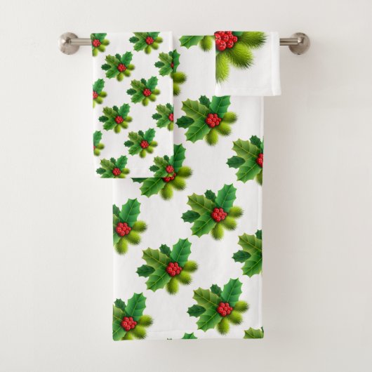 Weihnachts Holly Badhandtuch Set (Insitu)